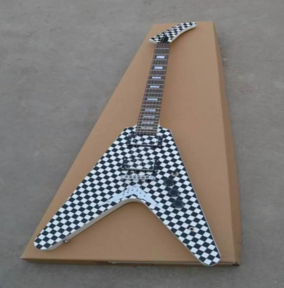 Whole G Flying V Electric Guitar 6 String Checkerboard Body in White14061008017412592