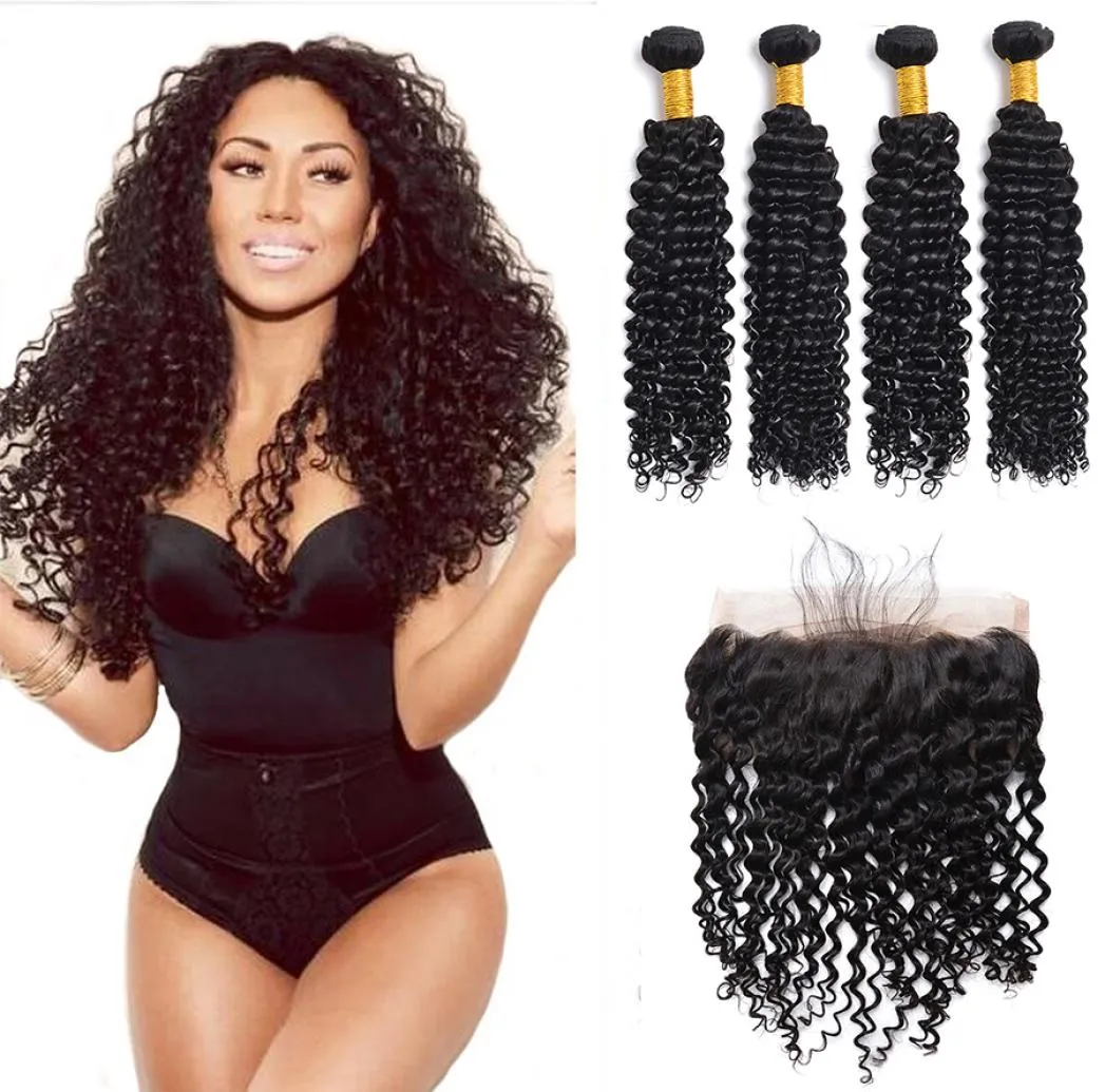 Brazilian Human Hair With Lace Frontal Closure 13x4 Deep Wave Curly Full Lace Frontal Bleached Knots With Human Hair Weave Bundles8696083