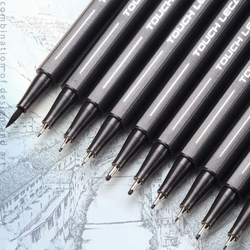 10Pcs/set Black Micron Pen Hook Liner Sketch Markers Drawing Pens Art Supplies For Manga Comic Handwriting Brush Pen
