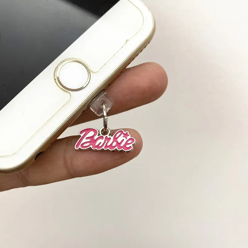 Miniso Barbie Metal Phone Anti-Dust Plug för iPhone Samsung Huawei Xiaomi Type C Android Charging Port Protectors DustPlugs