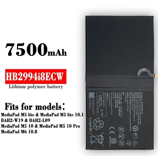 2pcs nova bateria de 7500mAh para huawei mediapad m5 lite 10 bah2w19 m5 pro 108 cmrw19 cmral09 bah2l09 hb299418ecw alta qualidade4525383