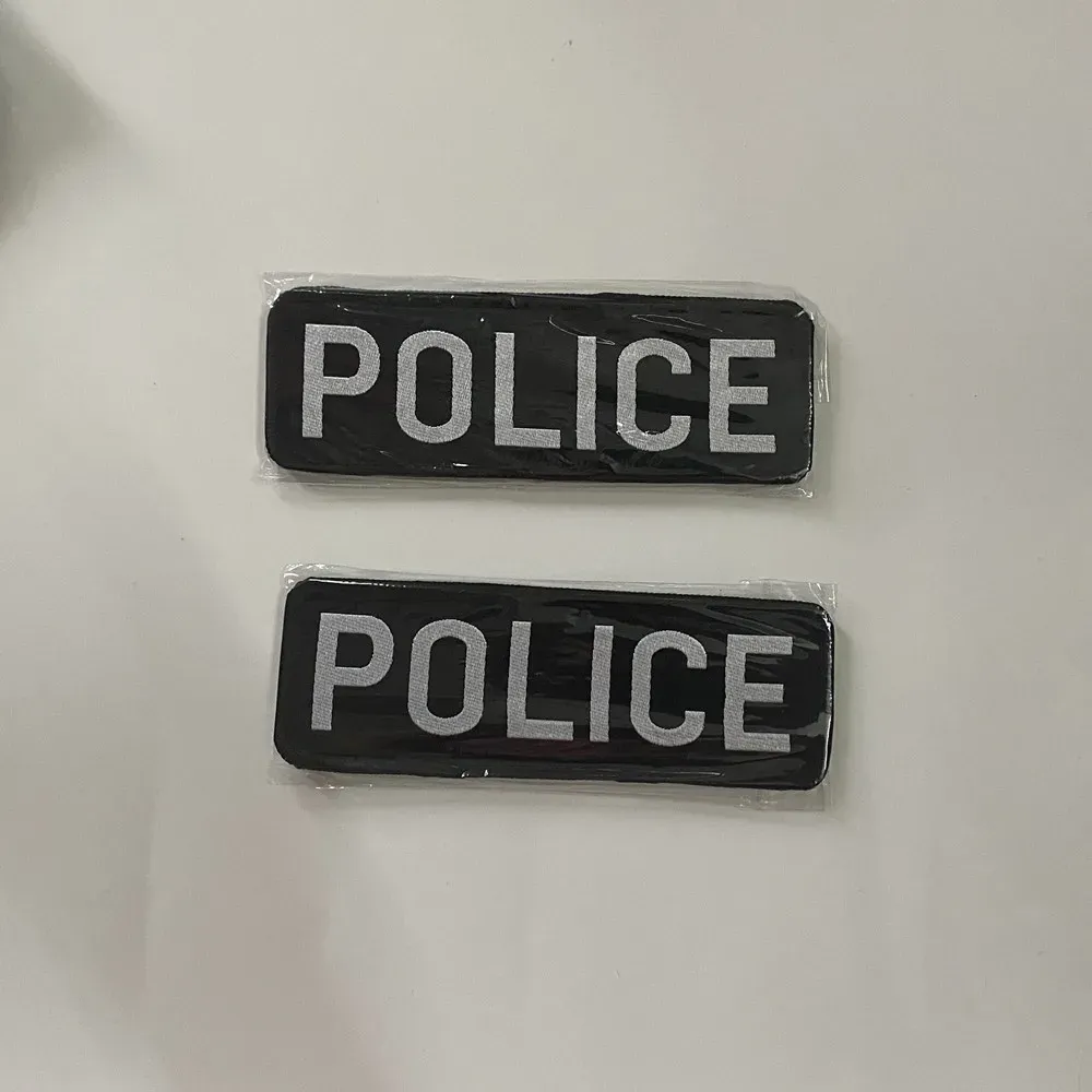 2 PCS Police Patches 14,5x5cm reflekterande polislapp för väska, hatt, uniformer Vest Jacket, Tactical Applique Patches