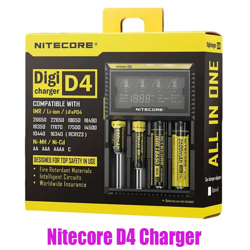 정통 Nitecore D4 DIGI 충전기 DIGICHARGER LCD 디스플레이 배터리 IMR 18650 26650 20700 21700 Universal Li- 이온 배터리 진전
