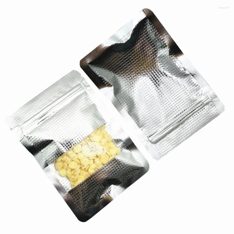 Sacchetti di stoccaggio in rilievo con finestra in alluminio pacchetto di lamina snack al dettaglio Mylar Zipping per i dadi da tè in polvere