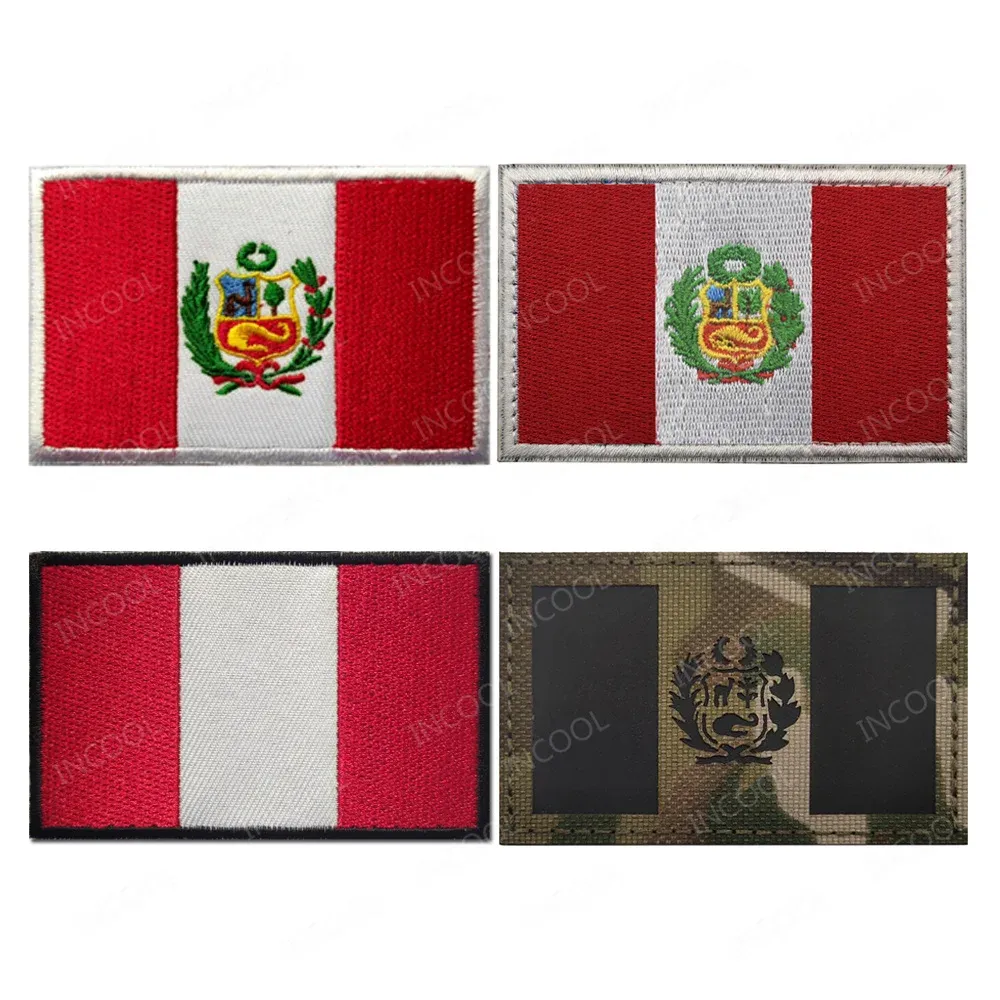 Peru flagga ir reflekterande broderade lappar Taktiska militära emblem märken Dekorativ patch Appliced ​​klistermärke för klädhatt