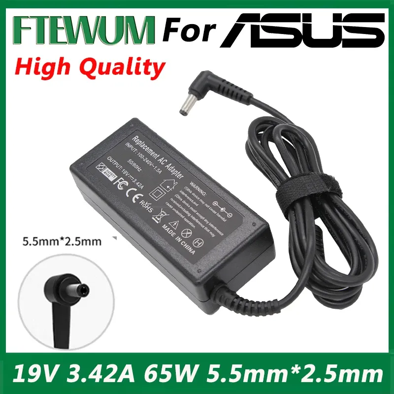 Adapter 19V 3.42A 65W (5,5x2,5 mm) Notboksladdare Adapter Laptop Strömförsörjning för ASUS/Lenovo F552C, K43E, K50IJ, K52F, K53E, K56C