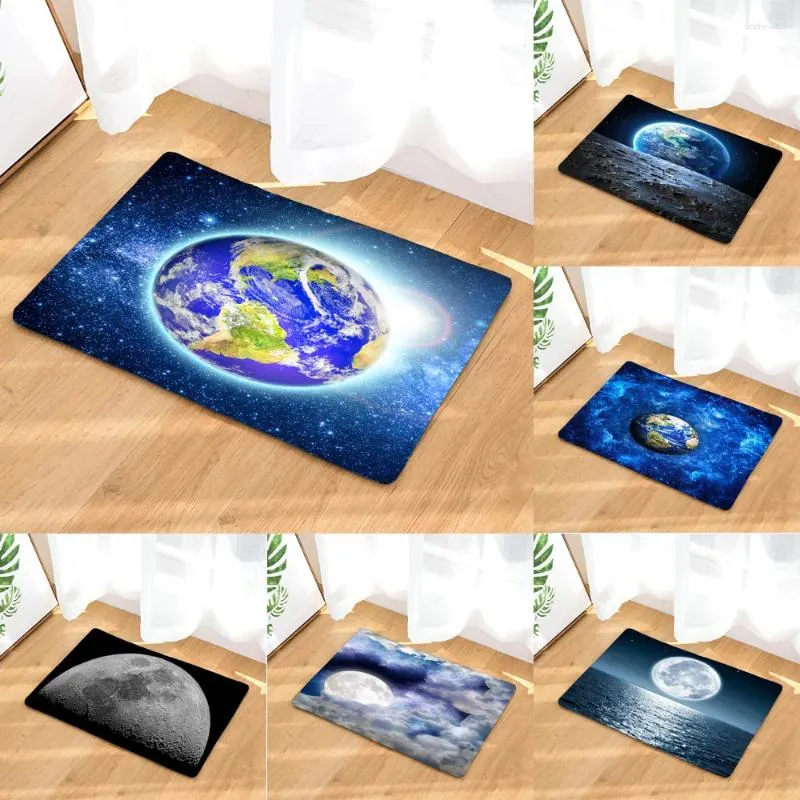 Bath Mats Moon Earth Starry Sky Printed Carpet Anti-Slip Bathroom Mat Indoor Living Room Bedroom Floor Door Decorative