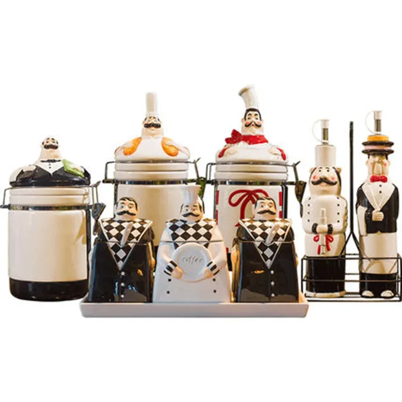 European Ceramic Spice Jar Set - Elegant Kitchen Condiment Dispenser ...