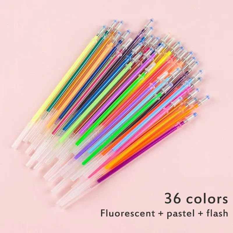 Colors Gel Pen Refill 0.8mm Metal Glitter Highlighter Fluorescent Ink Colorful Cartridge Painting Handle Rod Wring Stationery