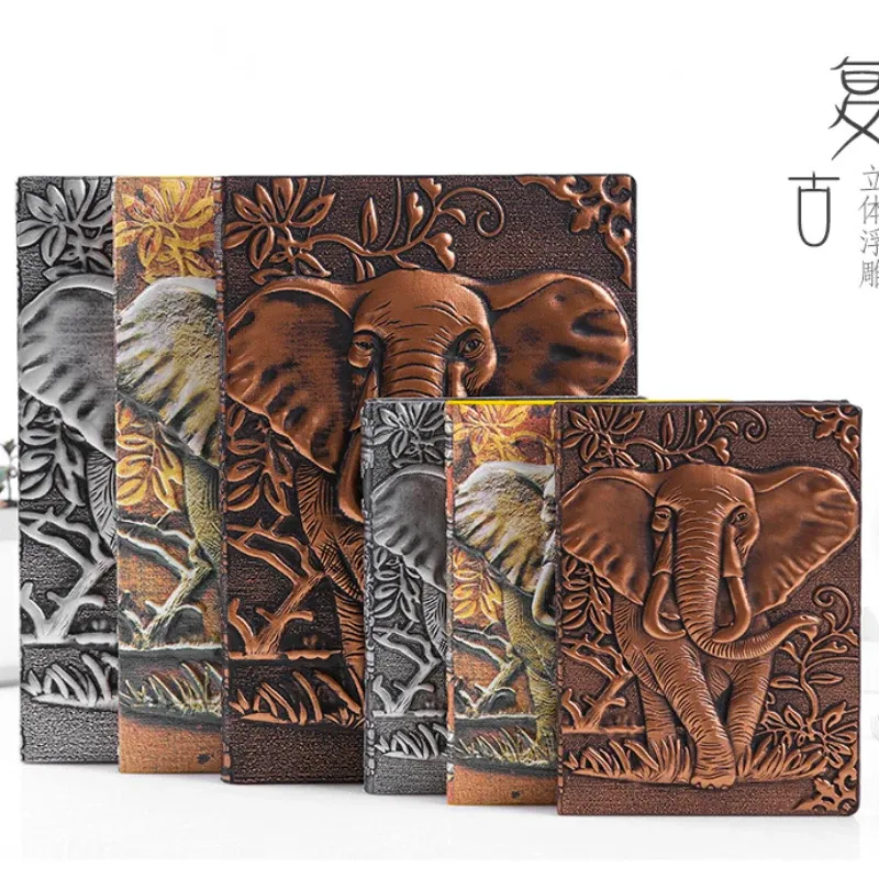 Notebooks Elephant Cover A5A6 Notebook Vintage Journal Retro Notepad Relief Effect Cute European Diary PU Leather Stationery Souvenirs