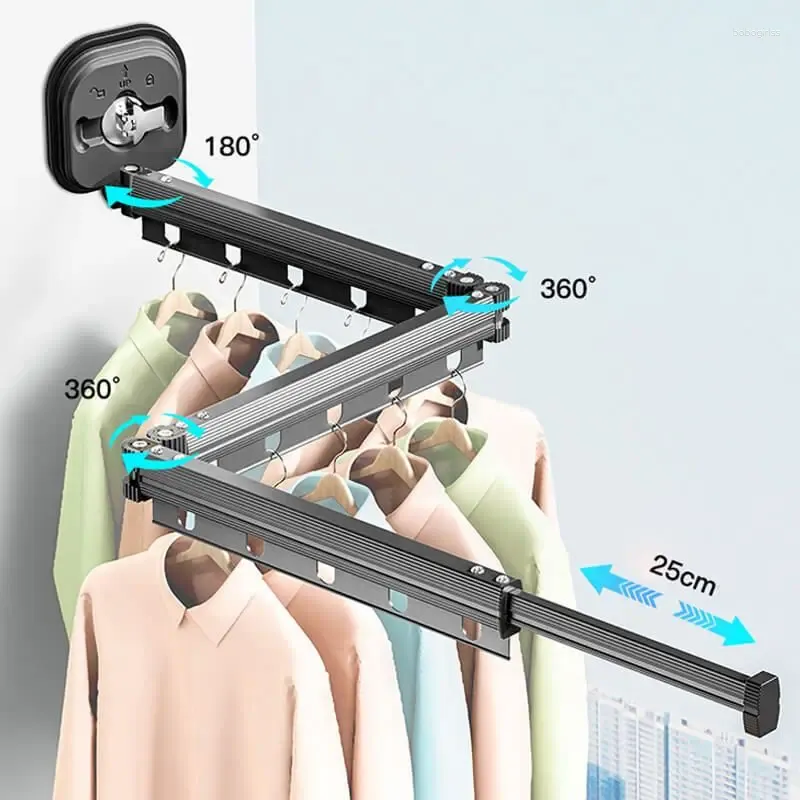 Hangers Zuigwandmontage Vouwkleding Droogrek met intrekbare bekerverlengpaal herbruikbaar 3-voudig