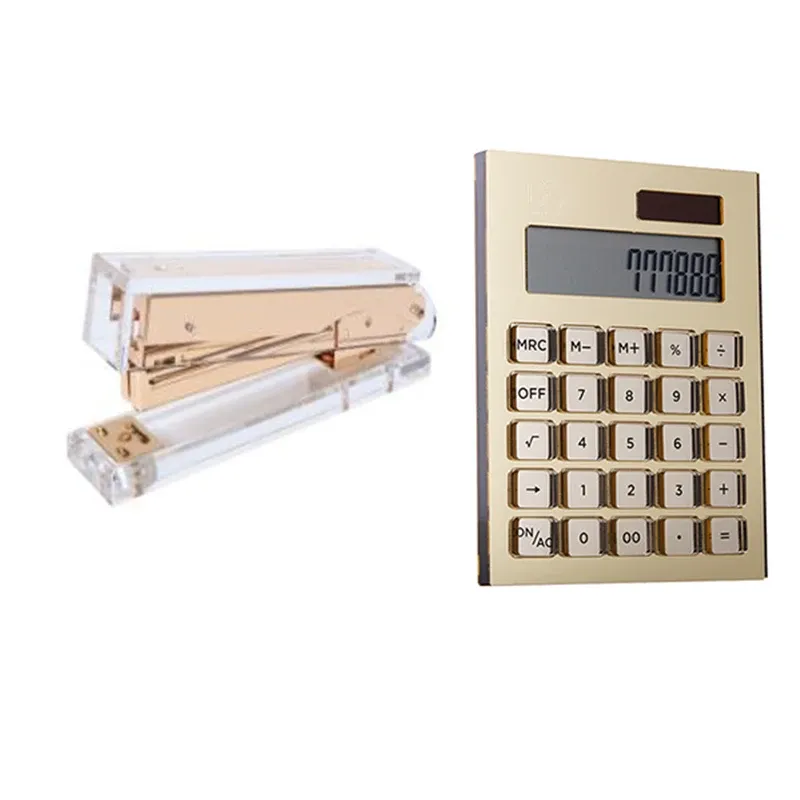 HAPLER STAPLER FÖR STUDENTER Akryl Chic Stapler + Solar Energy Calculator Stationery Office School Supply