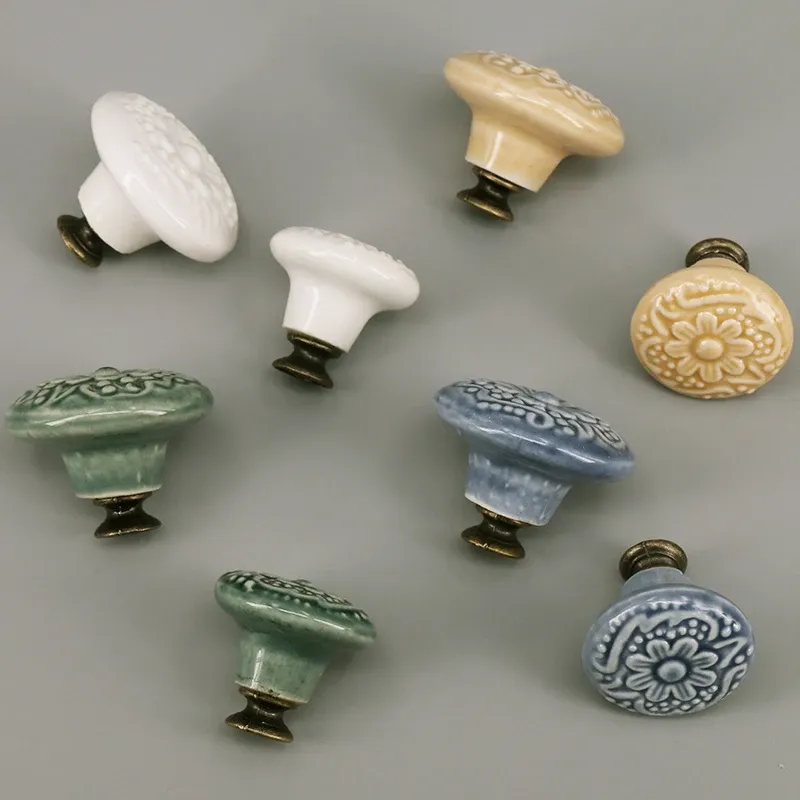1x botões de cerâmica para cômodas de gavetas, botões de armário de cozinha e botões de cerâmica e puxadores, alças decorativas