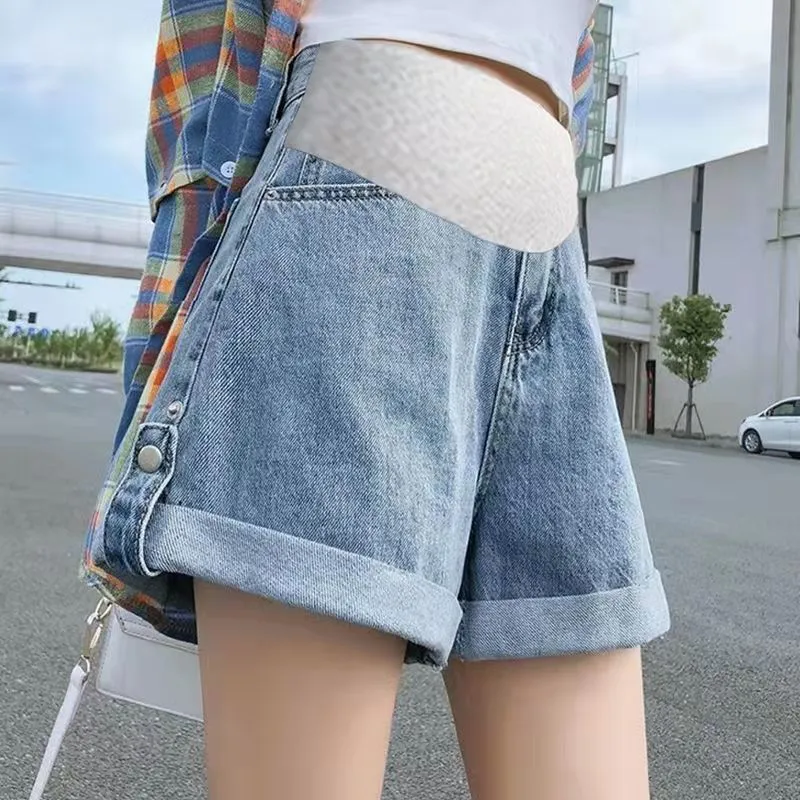Nouveau short d'été de maternité Vêtements en denim pour femmes japonais et coréenne Femmes enceintes à grande jambe Shorts jeans