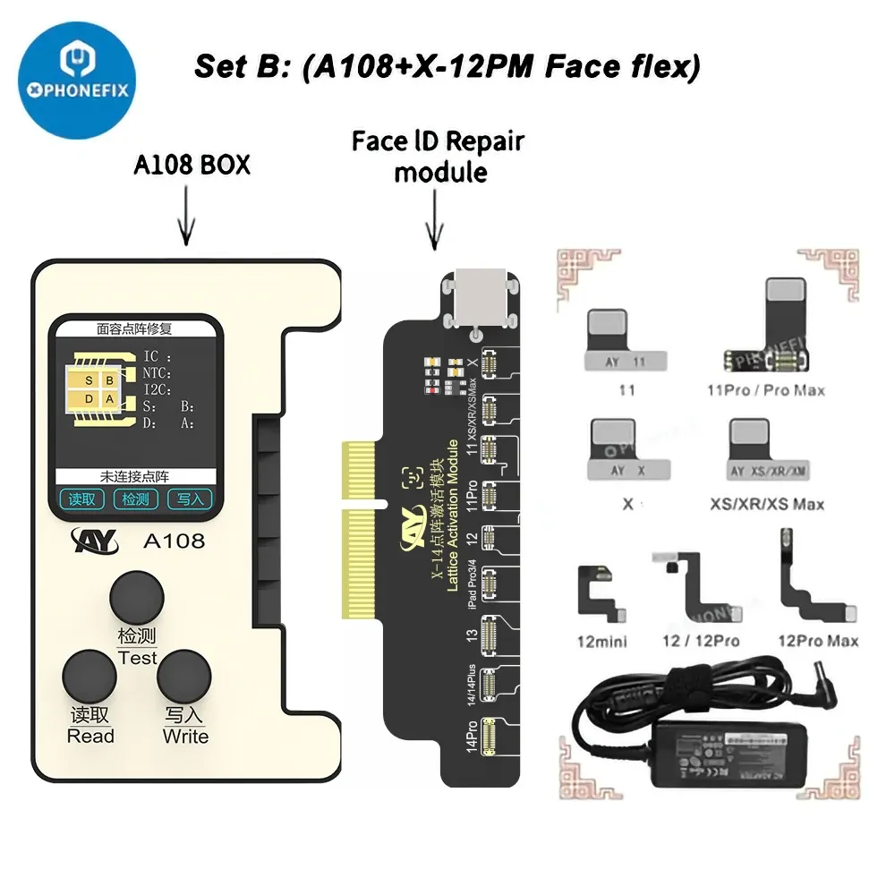 AY A108 Box True Tone Face ID Batterijprogrammeur voor iPhone X 11 12 13 14 Pro Max Dot Matrix Reparatie Flex Battery Health Repair