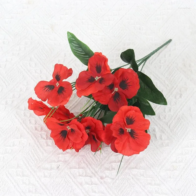 Fleurs décoratives 1pc simulation artificielle tricolore Pansy Red Flower Cluster Momencaping Decoration