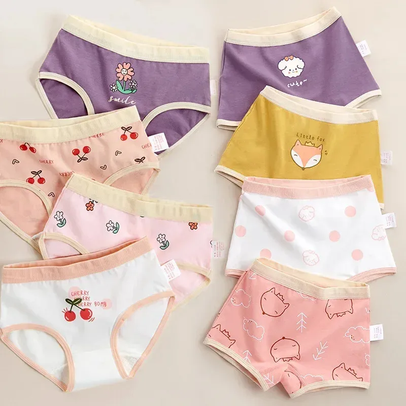 4st Girls Cotton Panties Summer Kid Thin Breattable Cartoon Briefs 2y små barn underkläder Småbarn Antibakteriella Knickers 240409