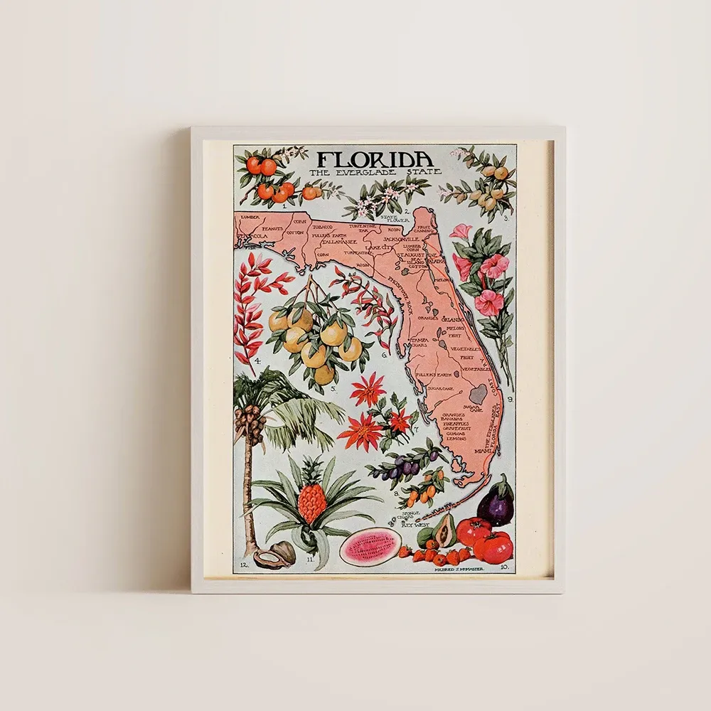 Carte de Florida City Print Affiches nordiques Vintage Vintage Mur art Toile peinture de mur rétro pour le salon décor de la maison