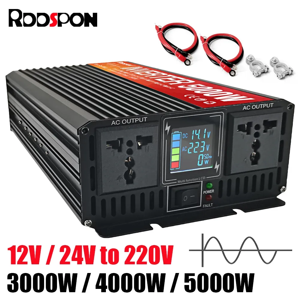 RDDSPON Saf Sinüs Dalga İnverter 3000W 4000W 5000W Çift Soket LCD Ekran DC 12V 24V - AC 220V Voltaj Dönüştürücü Güç Kaynağı