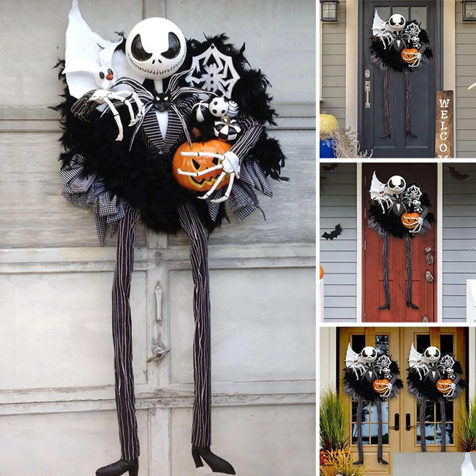 Andra festliga festförsörjningar Halloween Scary Pumpkin Garland Door Hanging Holiday Horror Skeleton Dekorativa rekvisita 230826 Drop Del Dhfoq