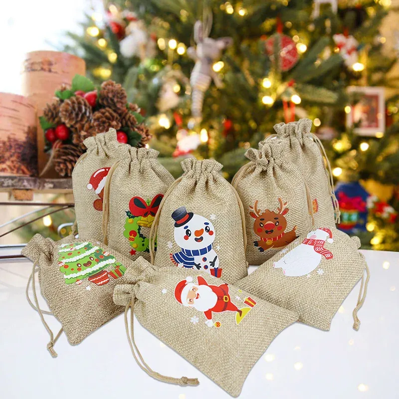Christmas Burlap Drawstring Bags Burlap Bags Small Christmas
