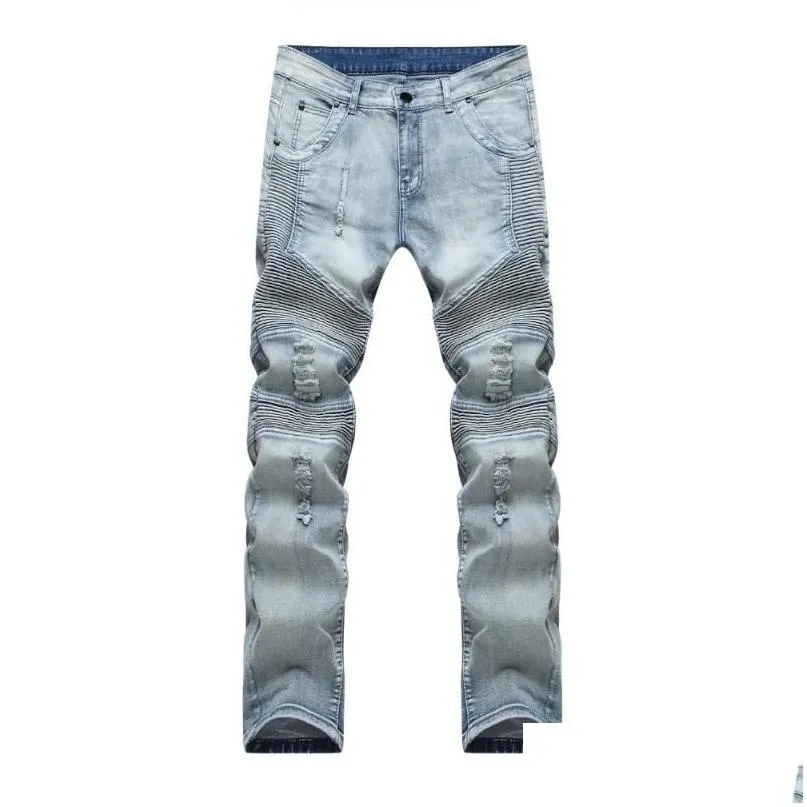 Jeans Biker masculino Destrucias de mezclilla Destructura de mezclilla