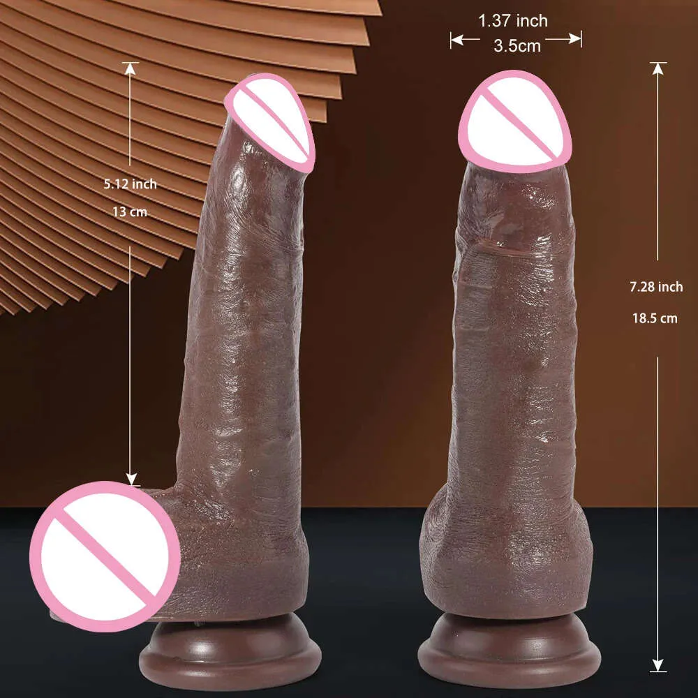 7.3Inch mjuk realistisk dildo silikon anal med sugkopp mörkbrun falska penis vuxna sexiga leksaker för nybörjare dildos kvinnor