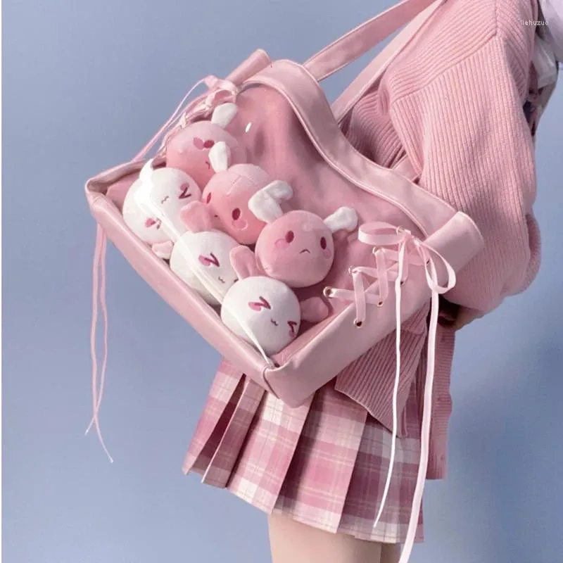 حقيبة شرائط إيتاباج الكلاسيكية أكياس الكتف النساء اليابانية شفافة واحدة من جانب القماش الناعم فتيات جميلات طازجة