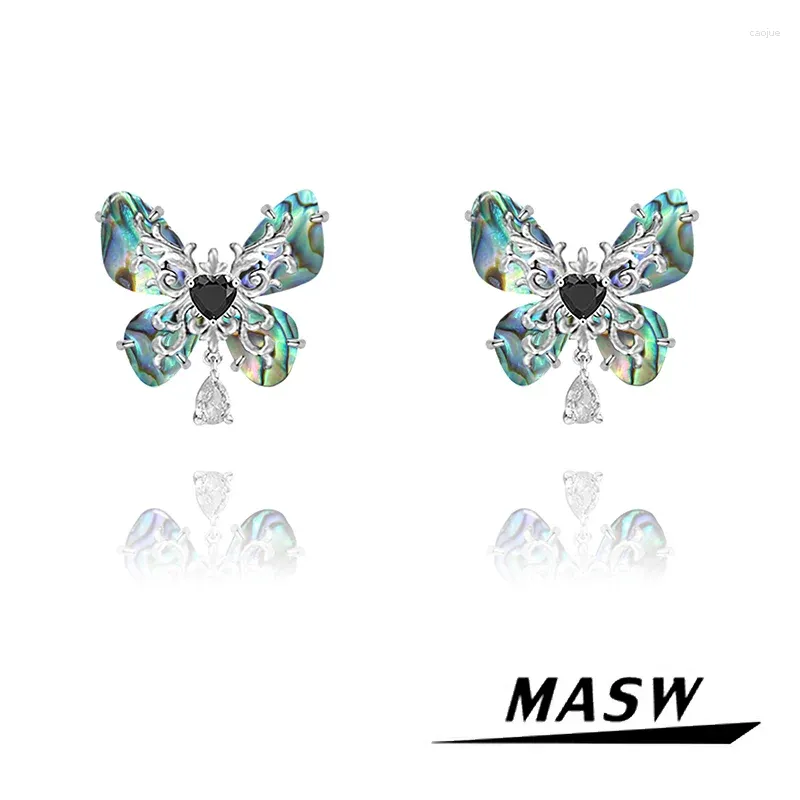 Brincos de garanhão masw design original estilo primavera de alta qualidade vidro azul borboleta verde para mulheres joias de moda de festas de festa