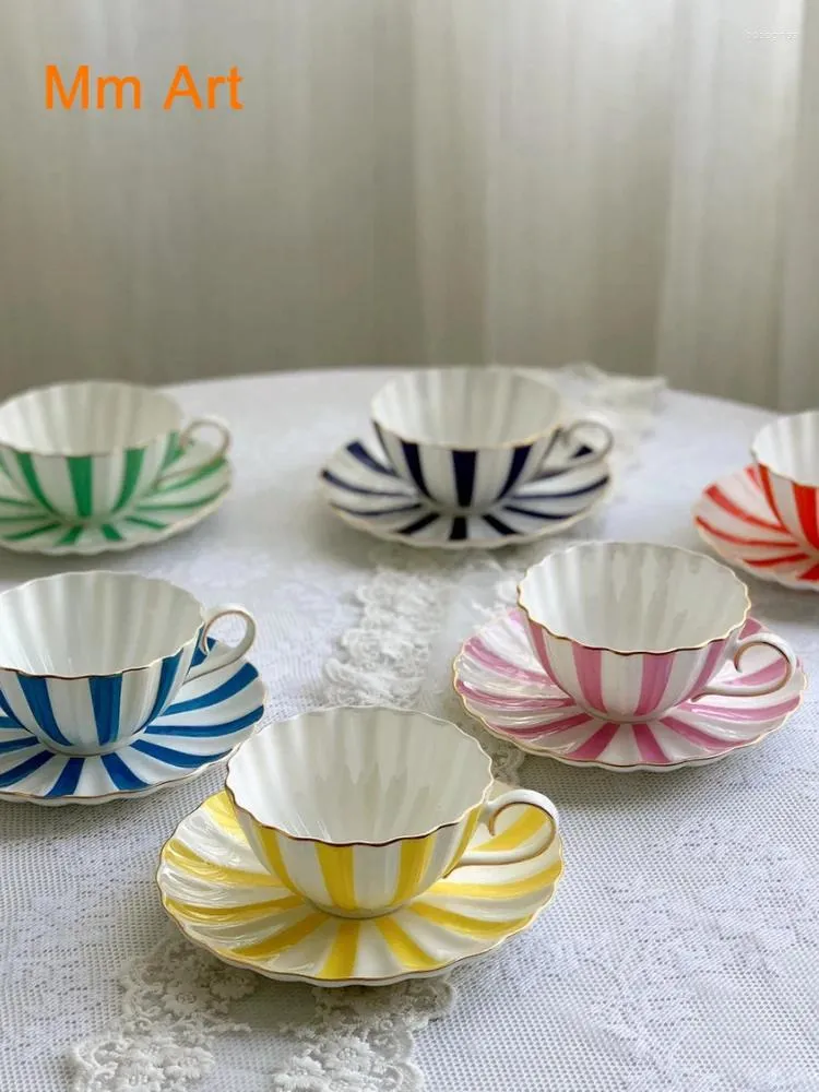 Tazze Candy Color Striped Coffee Set Macarons Cupt Ceramic