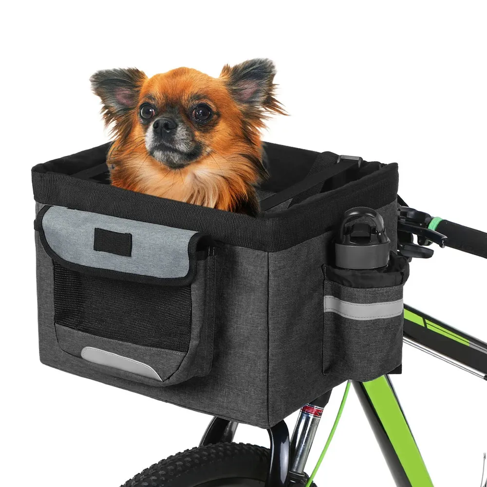18L Foldable Oxford Fabric Bike Basket 10kg Load Bicycle Handlebar Front Bag Box Pet Dog Cat Bycicle Accessories For 240329
