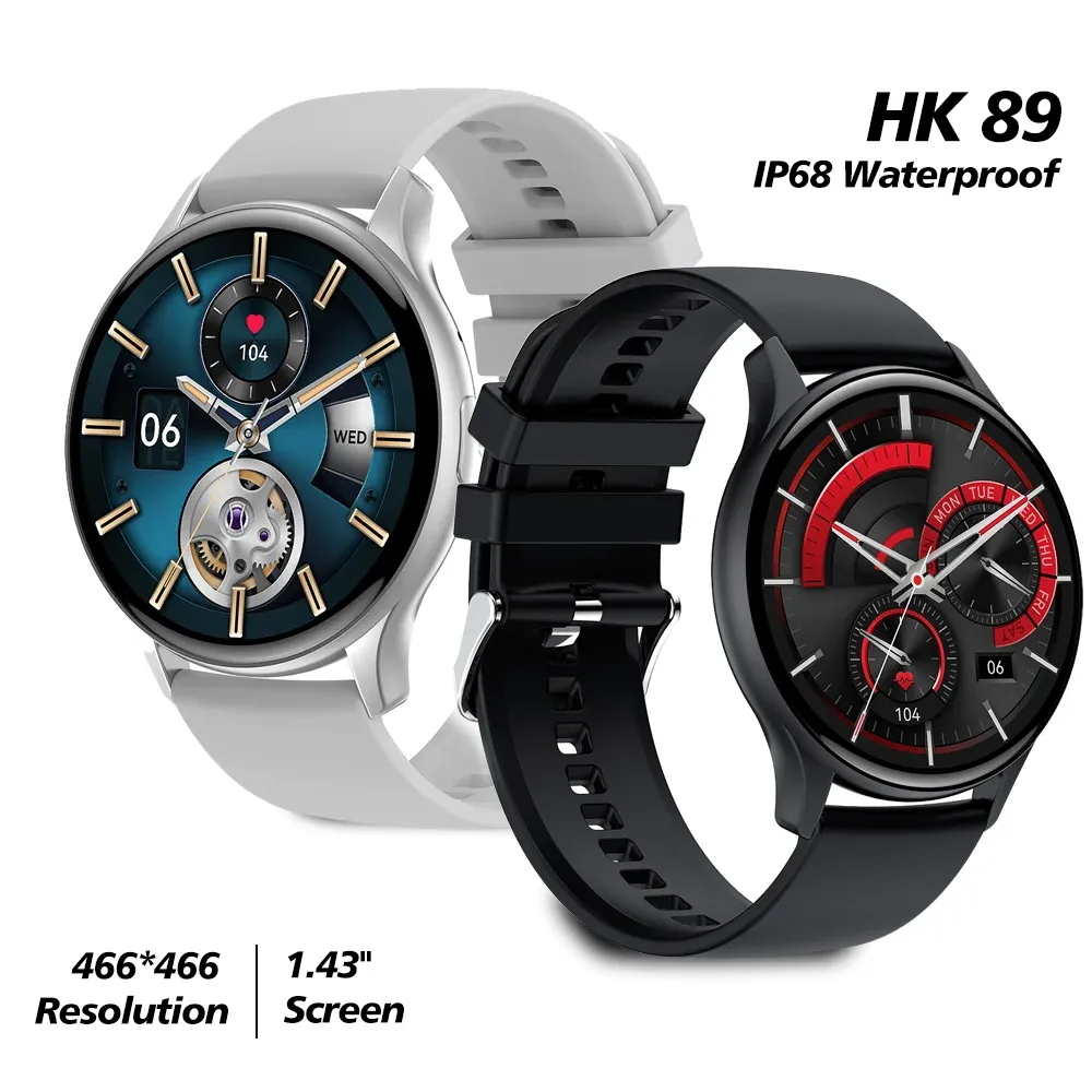 RELISÕES NFC HK89 SMART RISK AMOLED Crega de touchscreen à prova d'água Chamada de saúde Sportswatch Smartwatch para Android iOS Smartphone