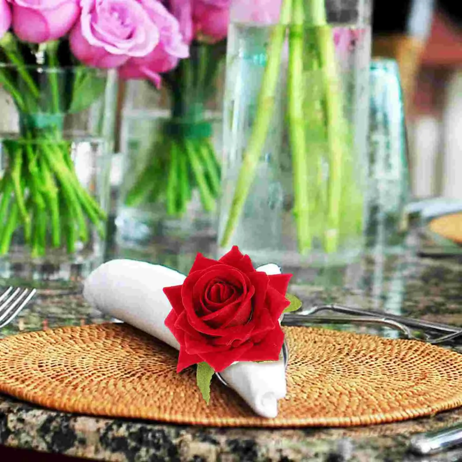 Pcs Rose Napkin Rings Elegant Metal Floral