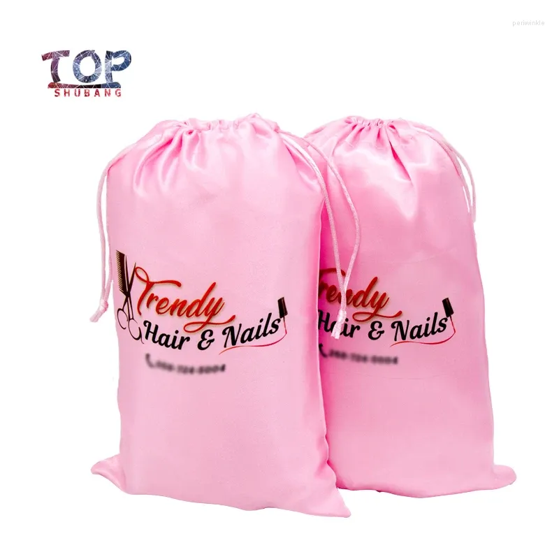 Storage Bags Customized Logo Wig Silk Wrap Bag 18X30Cm Women Extension Packaging Satin Hair