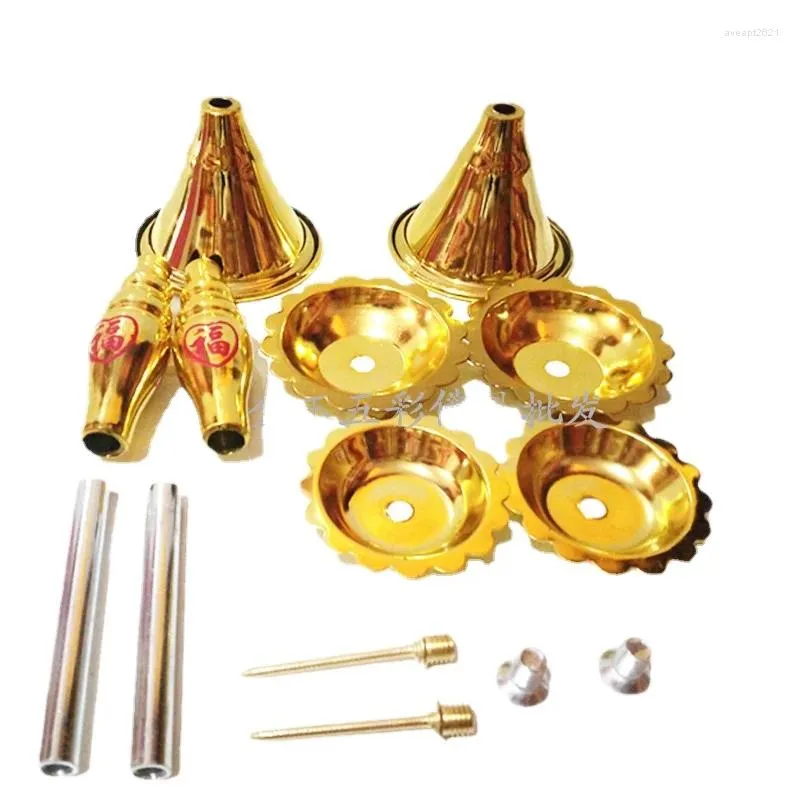Titulares de velas O portador de liga de ouro duplo suprimentos budistas de metal ornamentos de desktop artesanato Pophore b