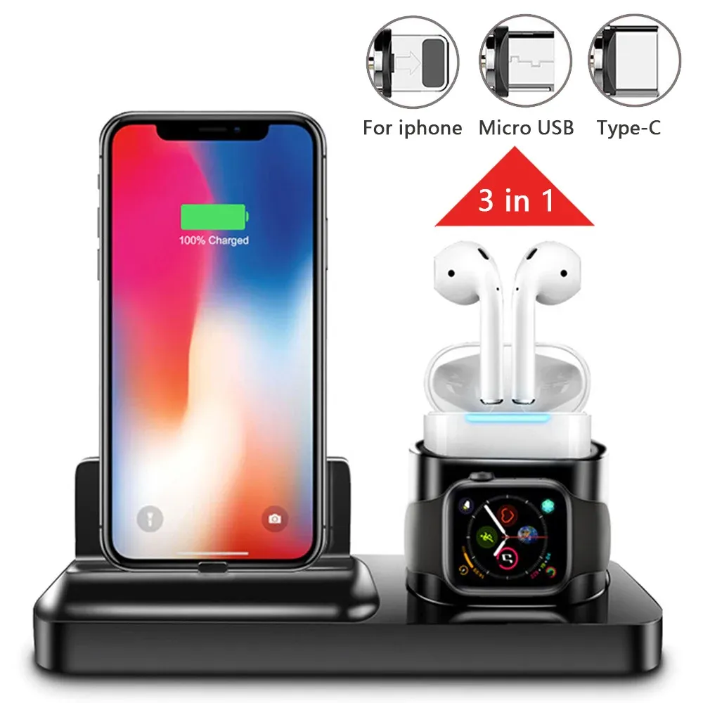 Przypadki 3 w 1 magnetyczne doku ładującego Szybkie ładowanie Qi bezprzewodowa ładowarka podkładka podkładka dla Samsung iPhone i Apple Watch