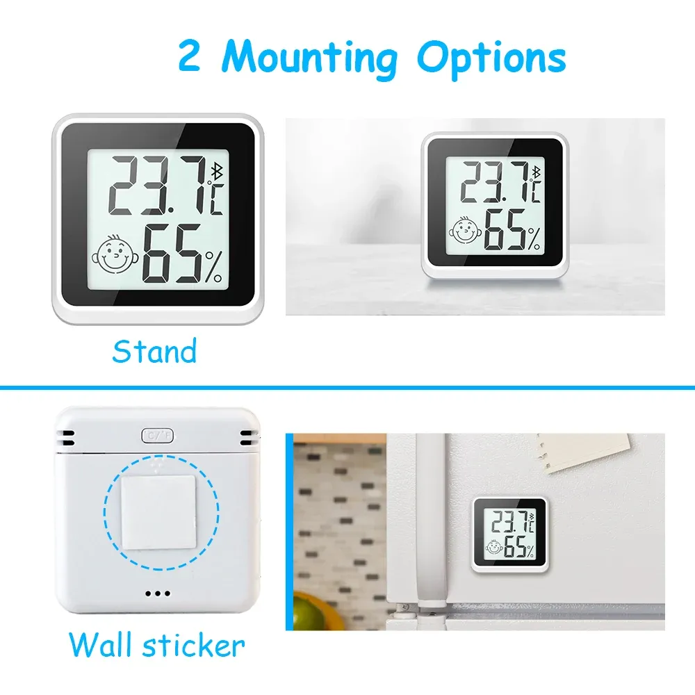 Nouveau thermomètre compatible Bluetooth Mini Affichage numérique Smart Hometerature Humidité Station météorologique Hygromètre