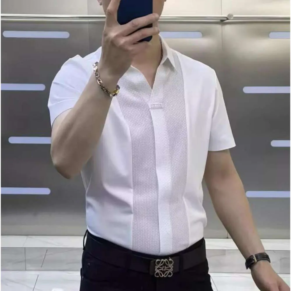 Summer New Men's High-end Light Luxury Short Sleeved Shirt, Business Casual Slim Fit, Versatile Color Patchwork Half Sleeved T-shirt