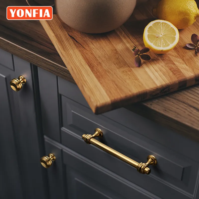 Yonfia 3644 Neue moderne PVD Gold Kommode Küchenschubladen Schrankgriff Knopf Zugschrankgarderobe Möbelgriff für Schrank