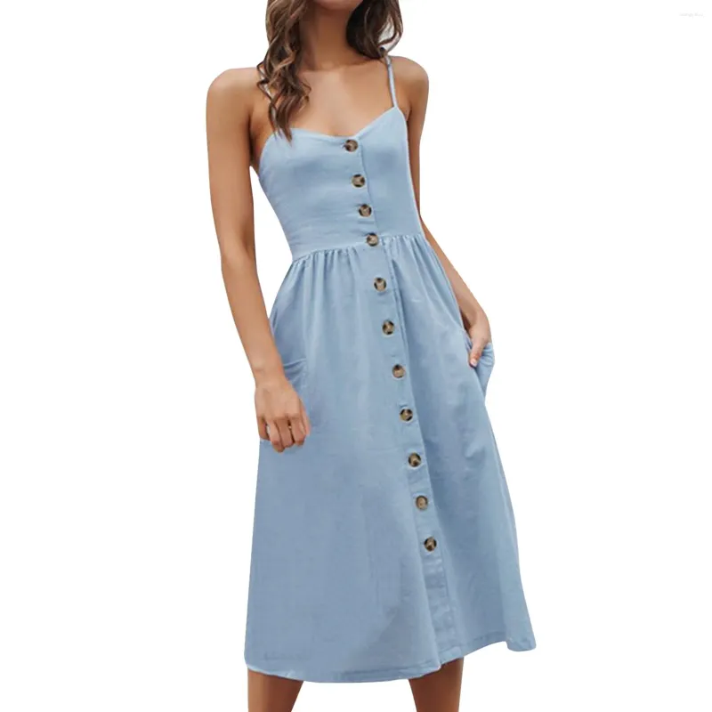 Casual Dresses Vintage Polka Dot Boho For Women Sexy Spaghetti Strap Summer Button Shirt Dress Sleeveless Backless Beach Swing