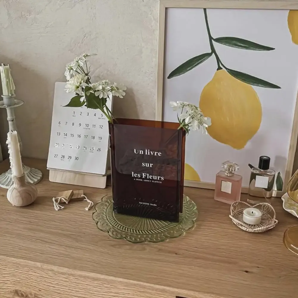Утечка книги ваза чистый акриловый дизайн книги Ваза Эстетическая цветочная ваза для домашнего декора Уникальный подарок для любителей книг