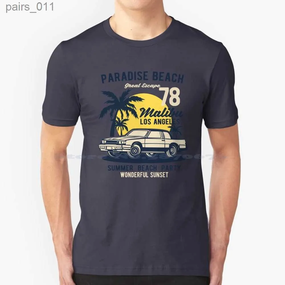 Męskie koszulki bawełniane koszulka T-shirt Los Angeles Paradise plażowy samochód palmy surfing woda sporty letnie ucieczka Surfer YQ240409