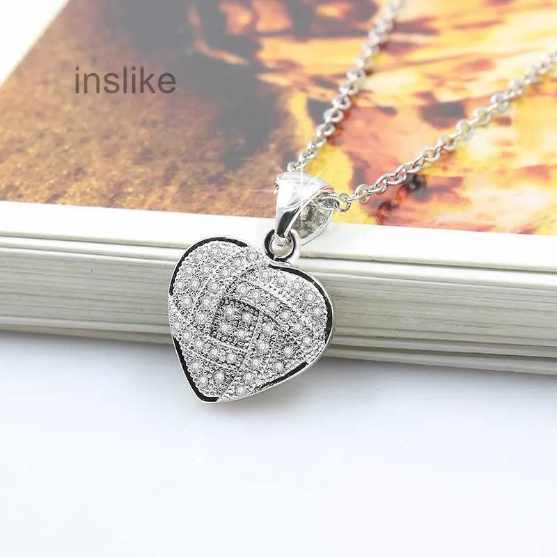 Heart Shape Pendant Necklace S Sier Plated Full Diamonds Stone Women Girls Lady Wedding Jewelry