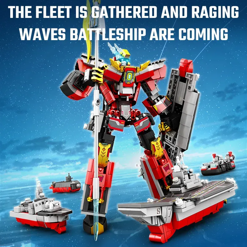 SEMBO 4IN1 BATTLESHIP Transforming Mecha Building Bloks Zestawy Moc Steel Mech Series Warship Model Bricks Toys Holiday Gifts