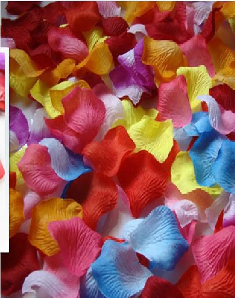 Cały 1500pcs Rainbow Kolorowe płatki kwiatowe Silk Silk Rose Płatki Weddne Akcesoria 15bagów 100pcsbag7244565