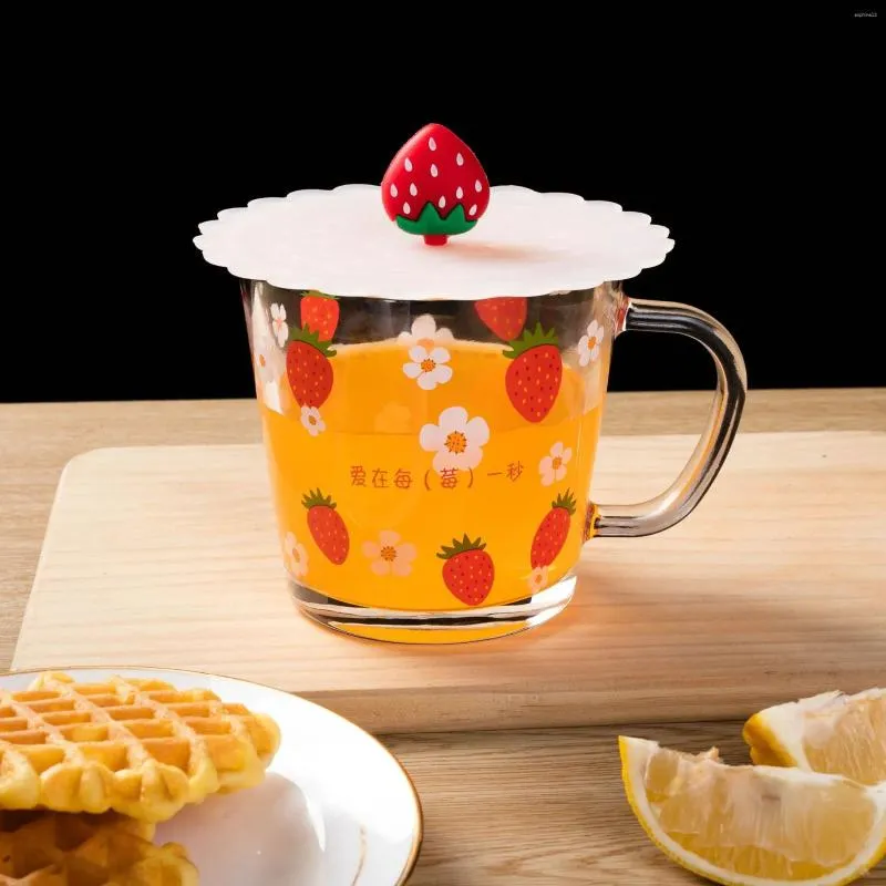 Wine Glasses Cute Cartoon Glass Milk Juice Cup With Handle Household Water Daisy Strawberry Breakfast Oatmeal