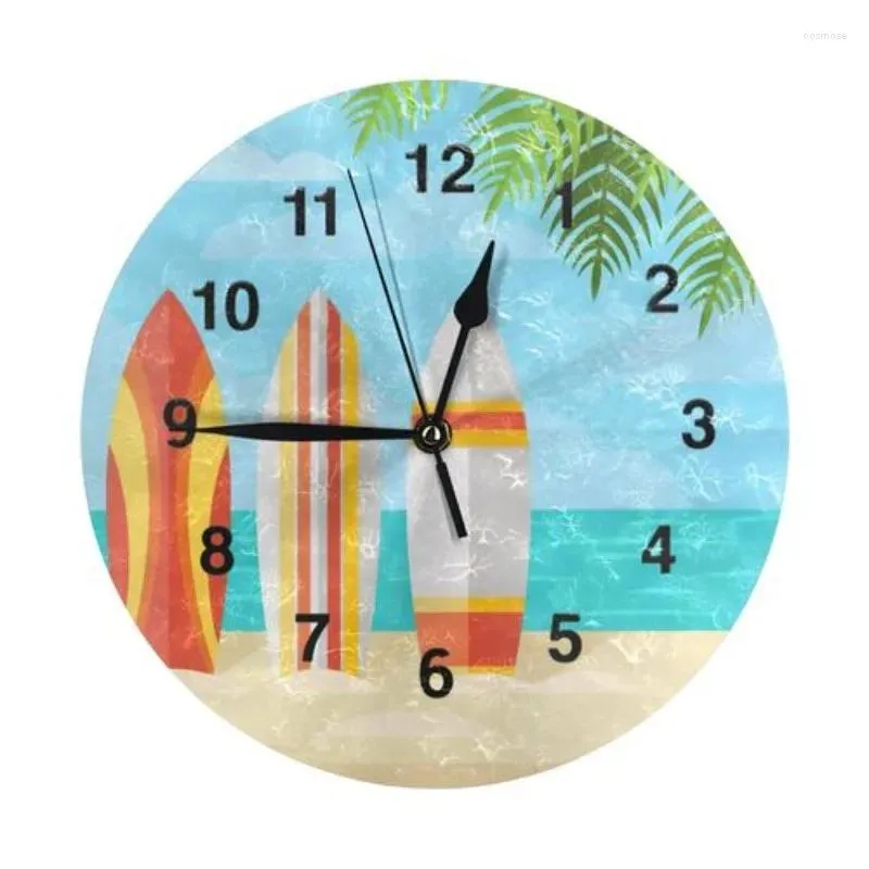Настенные часы современные большие часы летние пляжные серфинги Quartz Модные акриловые зеркаловые комнаты.