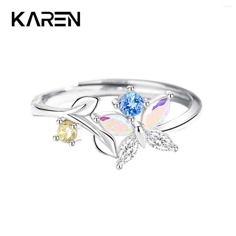 Cluster Rings Karen 925 Sterling Silver Fantasy Fjäril Ring Women's Forest White Gold Stone Jewelry