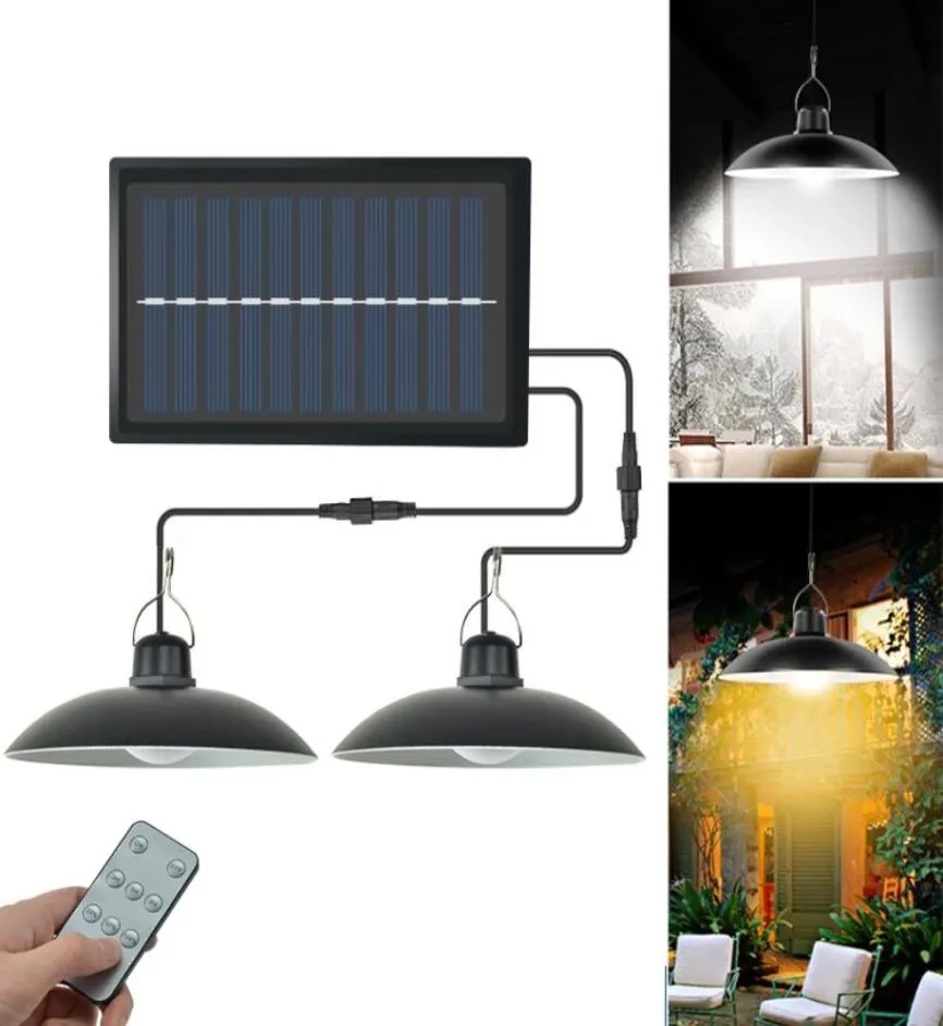 Solar Pendant Lamp Indoor Outdoor waterproof Remote garden lights Single Double head led light for camping home Patio Chandelier3516580