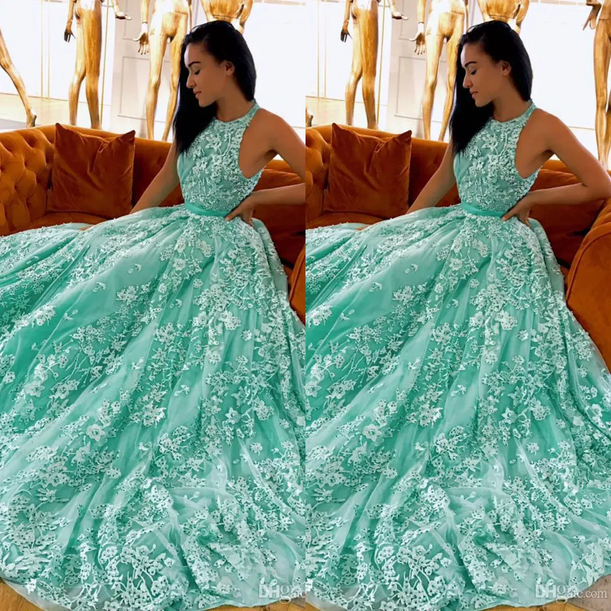 Zielone koraliki sukienki na studniówkę klejnotowe szyi koronkowe aplikacje wieczorne sukienki 2024 SZKOJA THE LINIA Specjalna sukienka na zamówienie